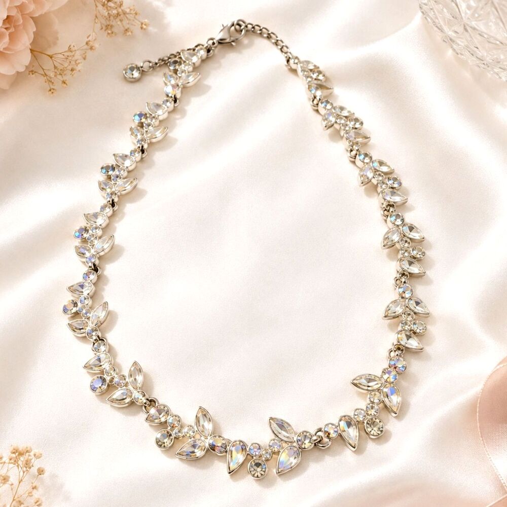 Silver Tone Clear Rhinestone Adjustable Choker Necklace